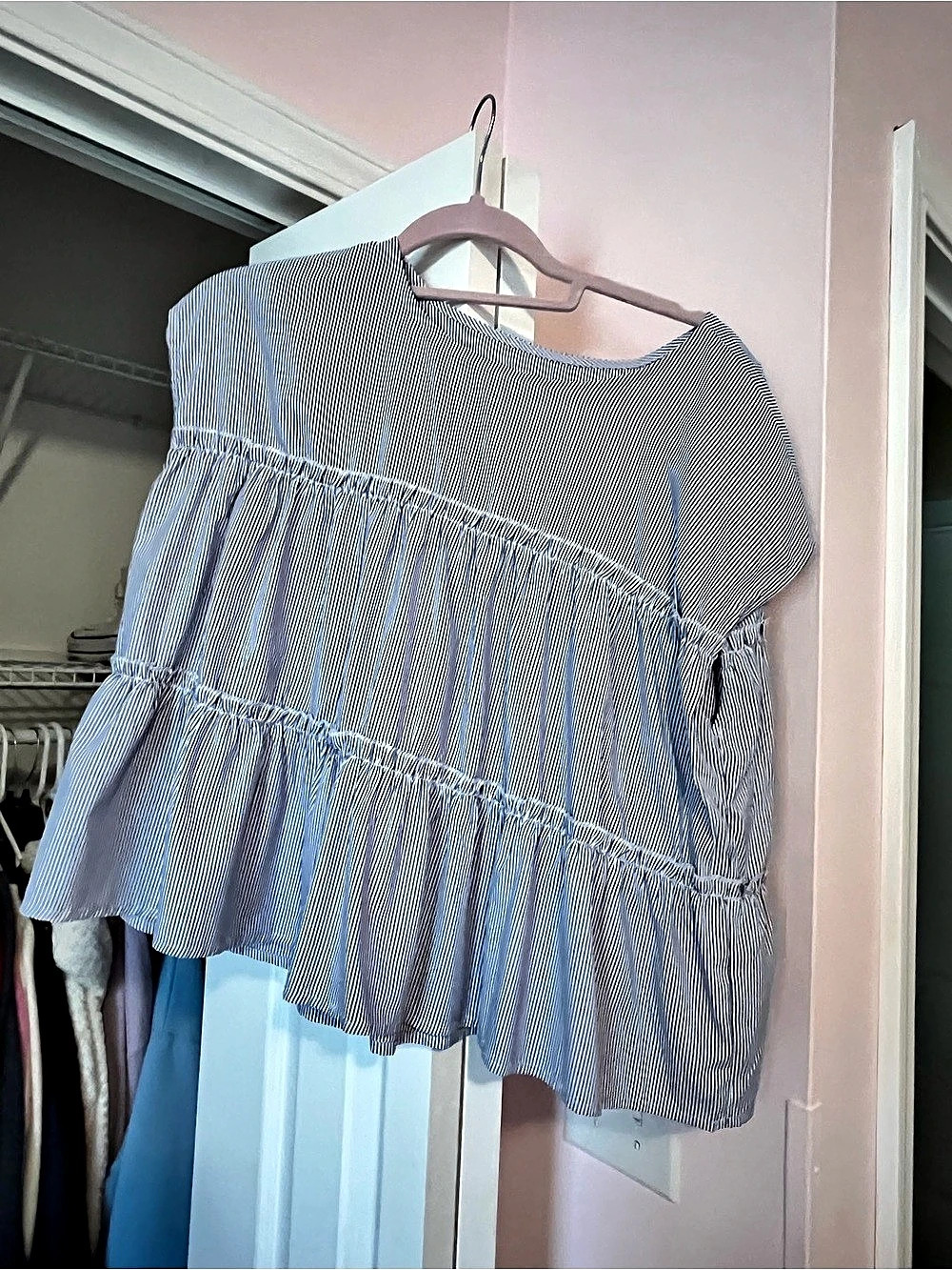women’s striped ruffle top